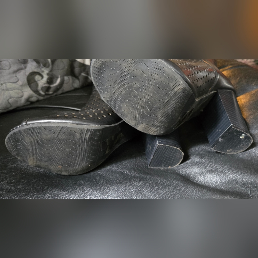 Leila Stone Black Peep Toe Ankle Boots "Melesa" Sz8 - Picture 4 of 6